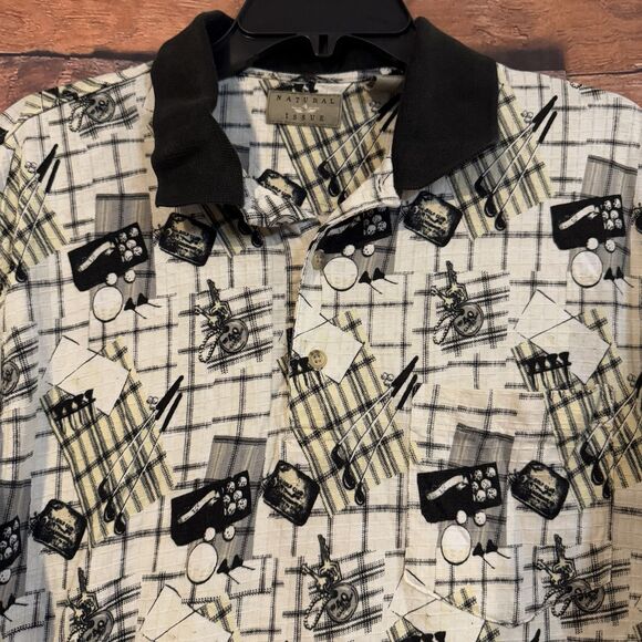 Natural Issue Men's L Black White Golf Polo Shirt Novelty Pattern Short Sleeve - Picture 2 of 6